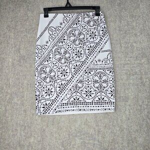 NYCC Womens Black & White Geometric Print Pencil Skirt M Polyester/Spandex